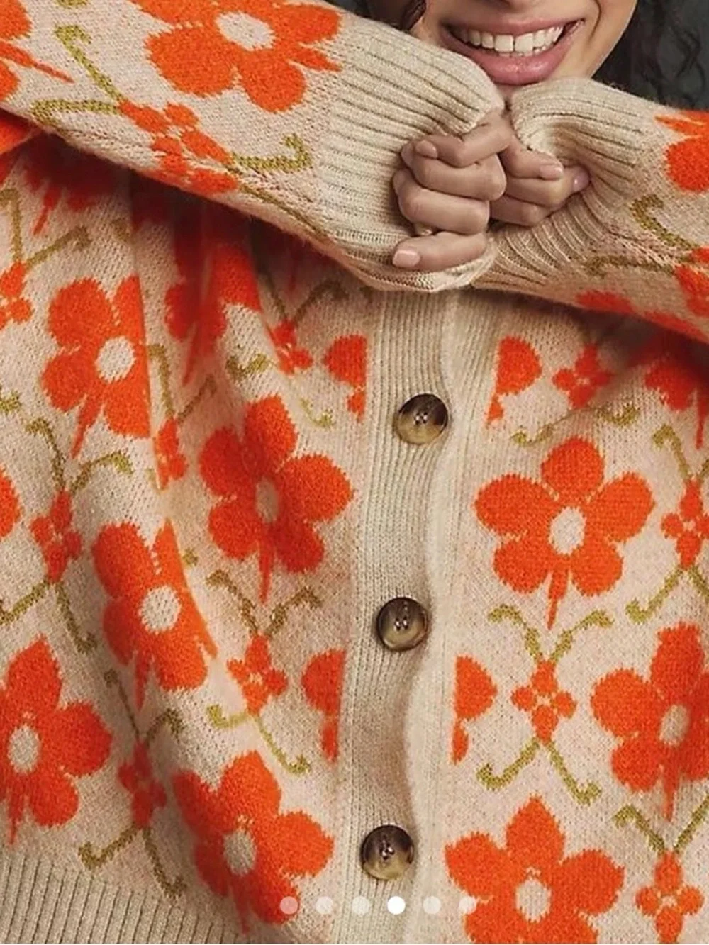 Anthropologie Maeve Orange Floral Pop Intarsia Cardigan Sweater 🔥 Size S - Picture 3 of 6